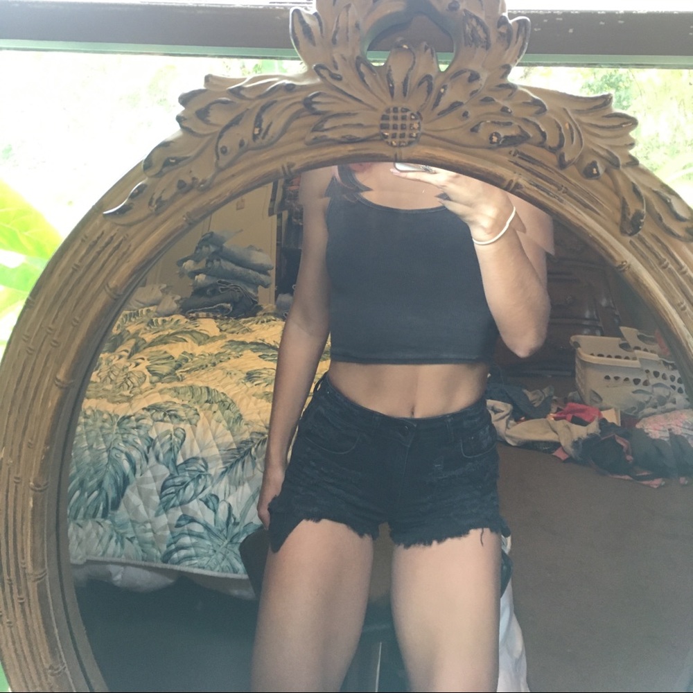 Black cutoff shorts